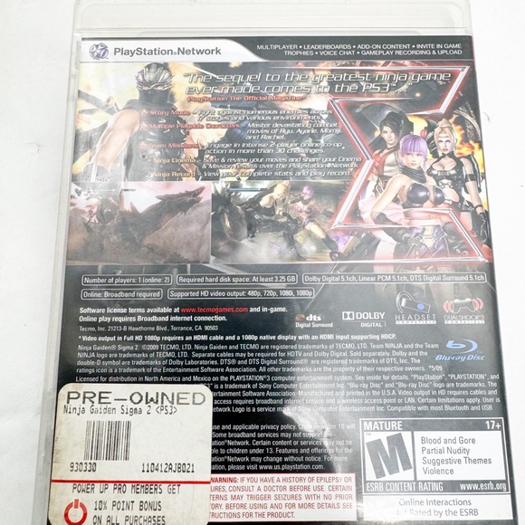 Ninja Gaiden Sigma 2 (PlayStation 3, PS3) Complete - Picture 3 of 4